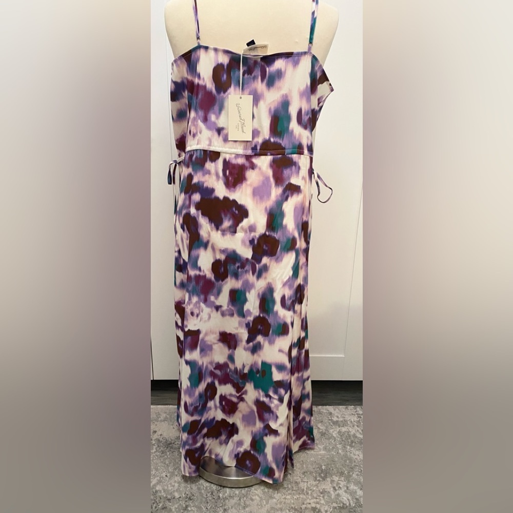 Abstract Floral Strappy Midi Dress Adjustable Waist Purple Pink Teal Sz XL NEW! - Picture 3 of 7